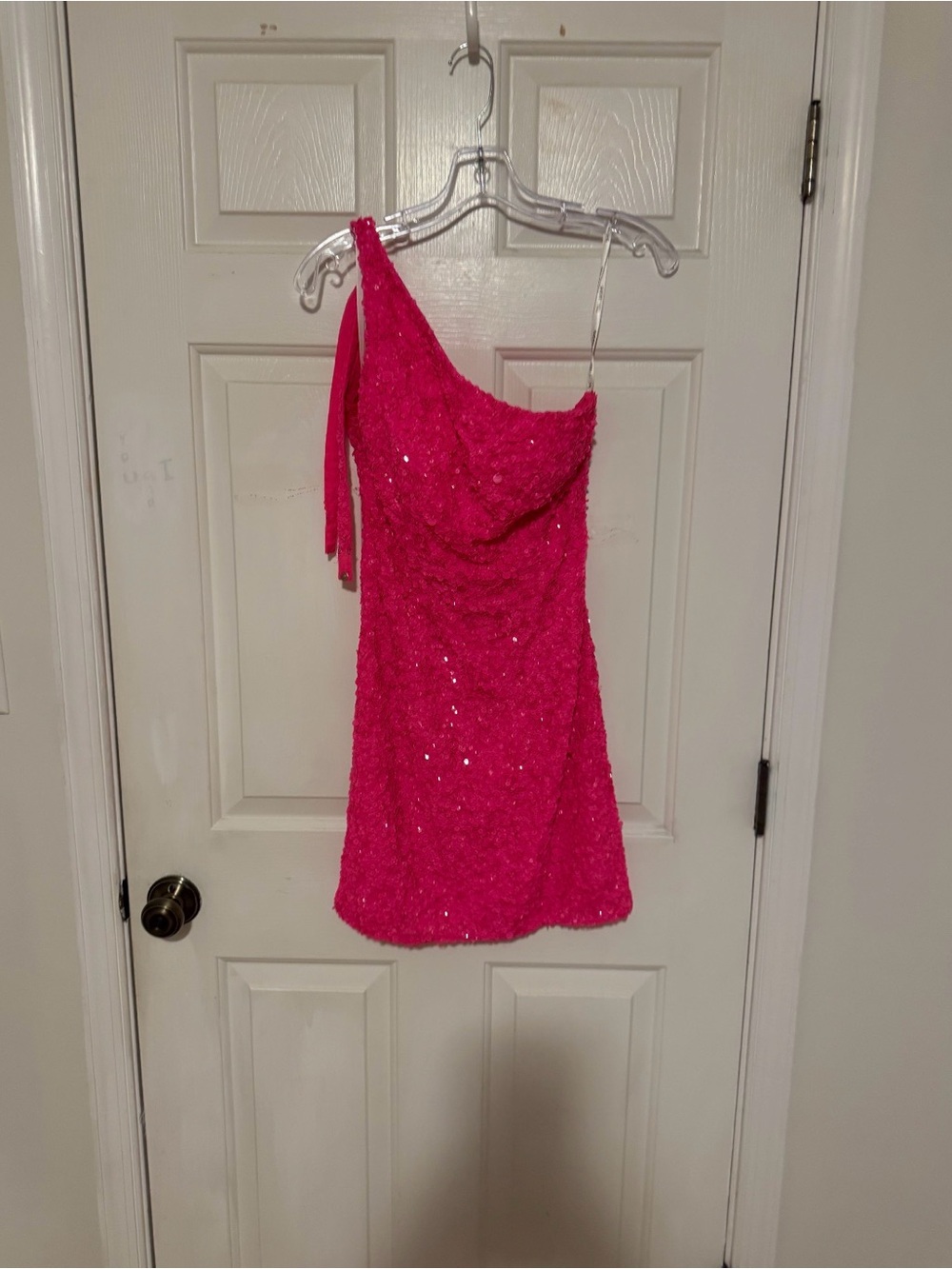 Sherri Hill Hot Pink One-Shoulder Sequin Cocktail Dress
